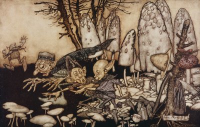 A band of workmen, who were sawing down a toadstool, rushed away, leaving their tools behind them from 